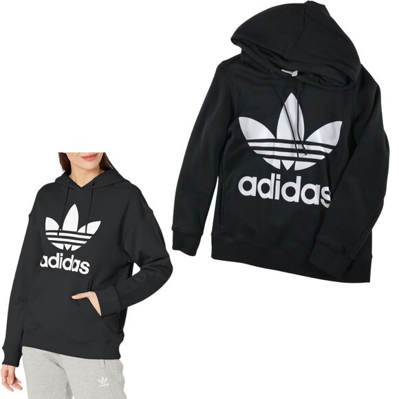 adidas Originals Women's Black Trefoil Hoodie SMALL - Picture 2 of 6